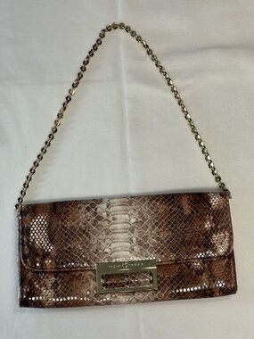 Ivanka Trump Brown Snake Print Clutch Bag Cocktail Purse